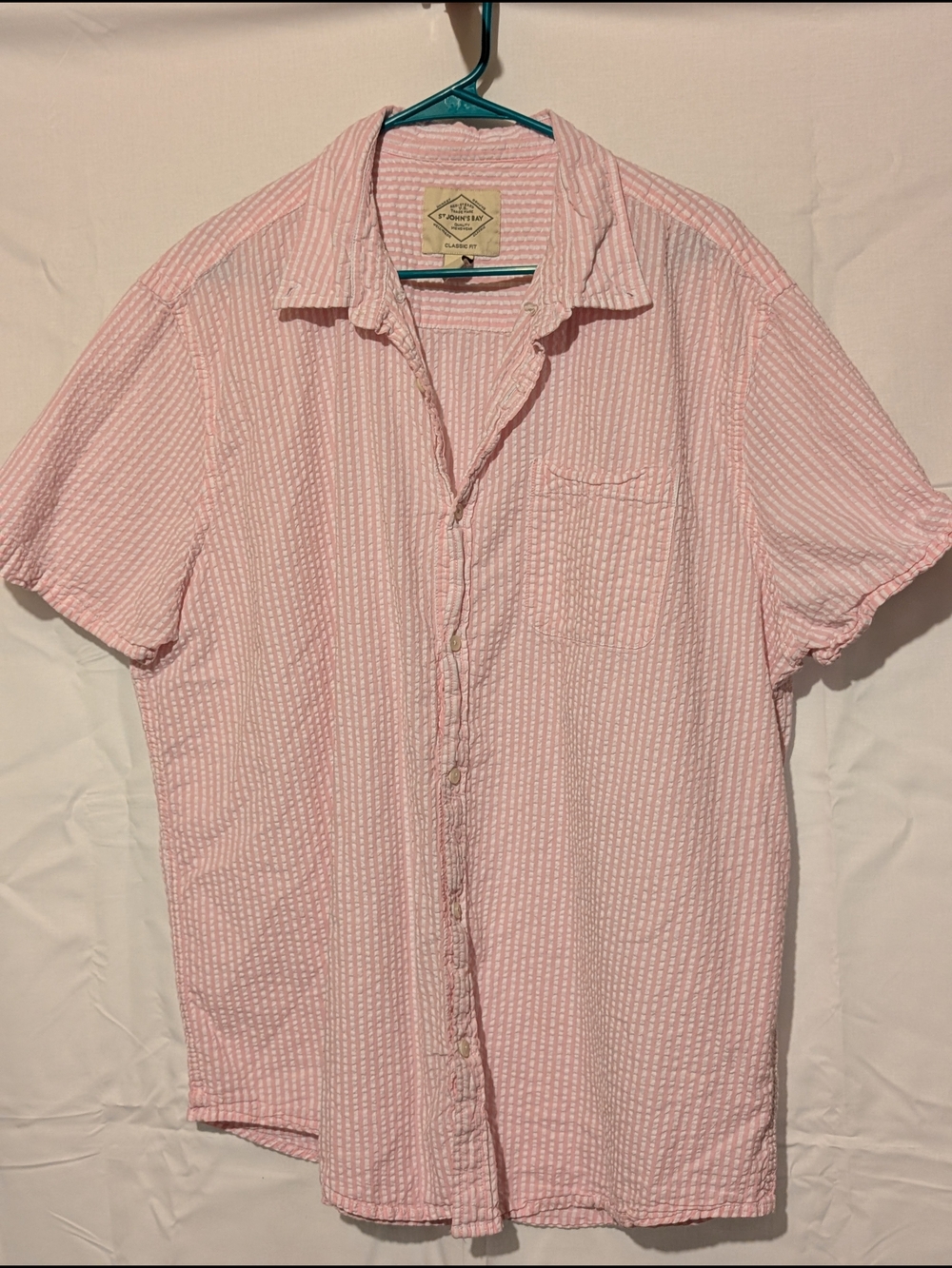 St. John's Bay Pink Seersucker Short Sleeve Button-Down Shirt